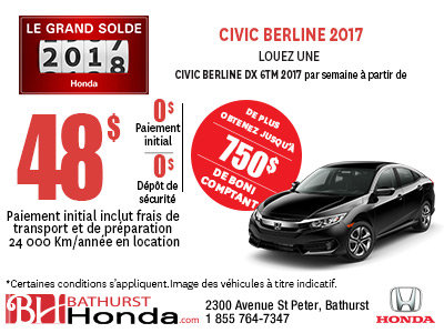 Obtenez la Honda Civic 2017 aujourd'hui!