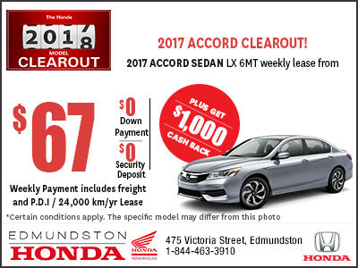 Lease the 2017 Accord from $67 Weekly
