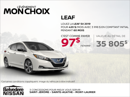 Louez la Nissan Leaf 2019 dès aujourd'hui!