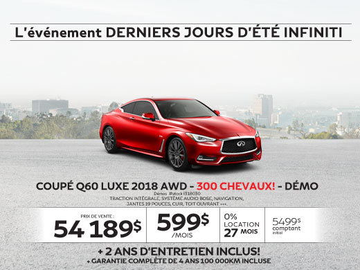 COUPÉ Q60 LUXE 2018 AWD 300 CHEVAUX! Démos