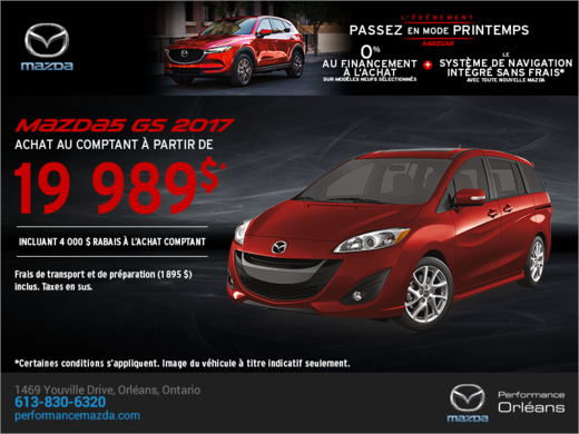 La Mazda5 2017 en rabais! chez Performance Mazda à Ottawa