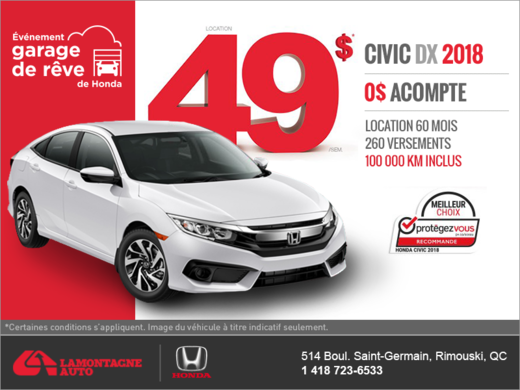 Procurez-vous la Honda Civic 2018!