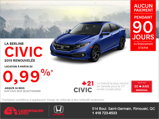 Louez la Honda Civic 2019!