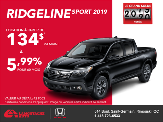 Louez le Honda Ridgeline 2019!