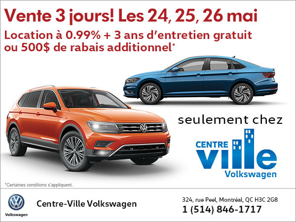 Incroyable Vente 3 jours ! Seulement chez Centre-Ville Volkswagen
