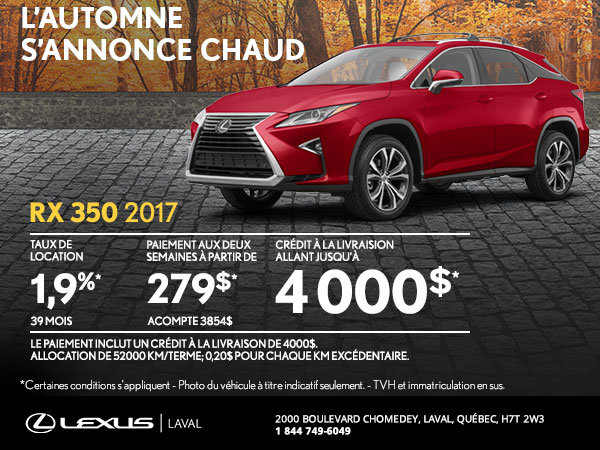 Louez la nouvelle Lexus RX 350 2017 dès aujourd'hui!
