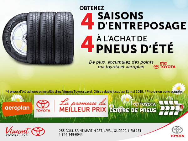 4 saisons d'entreposage à l'achat de 4 pneus d'été