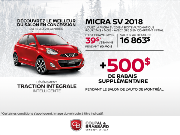 Obtenez le Nissan Micra 2018 dès aujourd'hui!