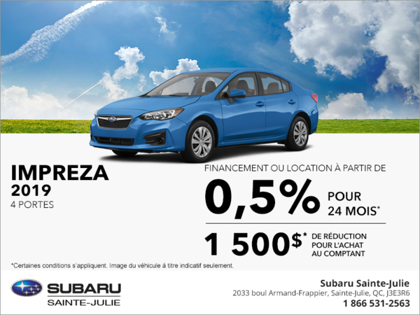 Procurez-vous la Subaru Impreza 2019 4 portes!