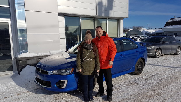 Félicitation à Camille Desrosiers pour l'achat de sa nouvelle auto. Un beau Mitsubishi Lancer 4x4. Encore merci et prudence sur nos routes.