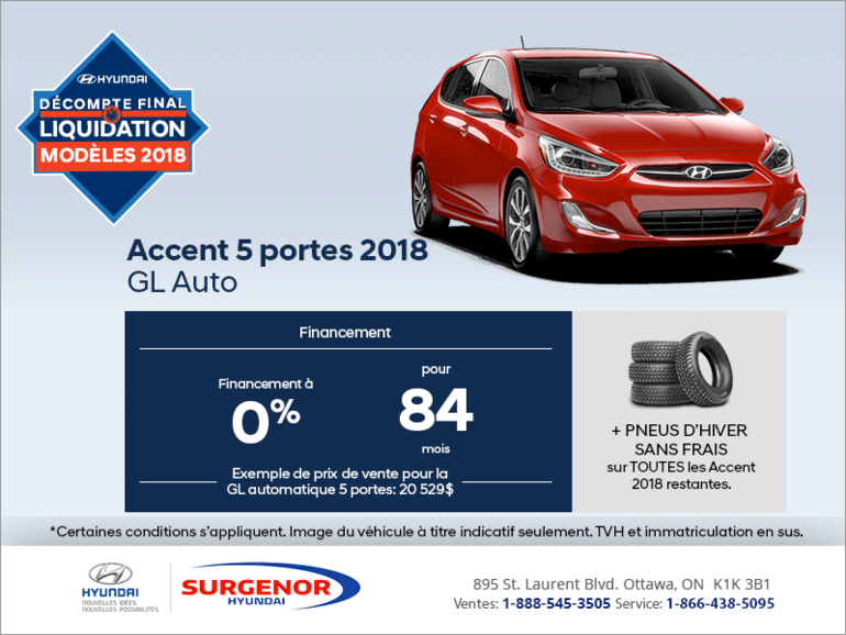 Financez la Accent 5 portes 2018!