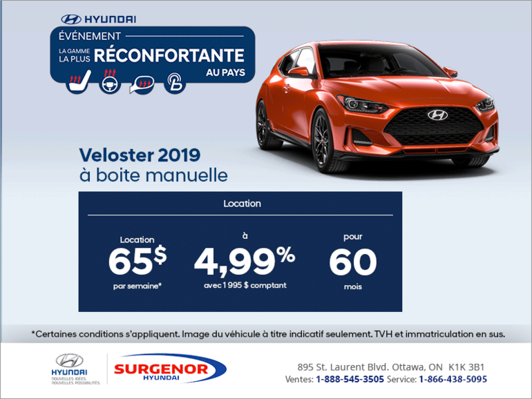 Louez la Veloster 2019!