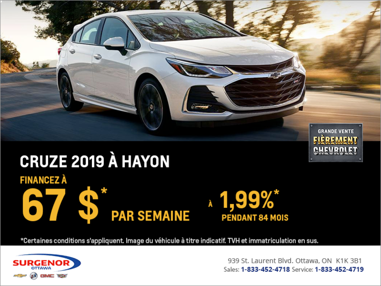 Obtenez la Chevrolet Cruze à hayon 2019