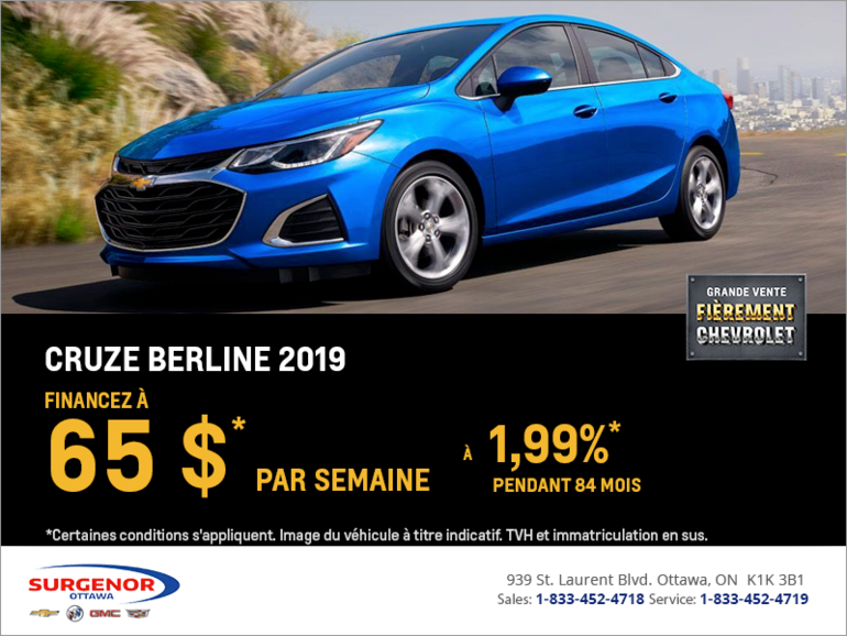 Obtenez la Chevrolet Cruze Berline 2019