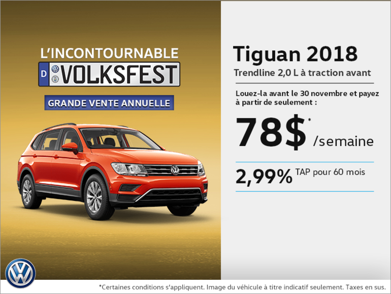 Obtenez le Tiguan 2018 dès aujourd'hui!