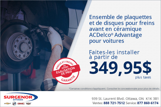 Plaquettes et disques de freins avant ACDelco Advantage